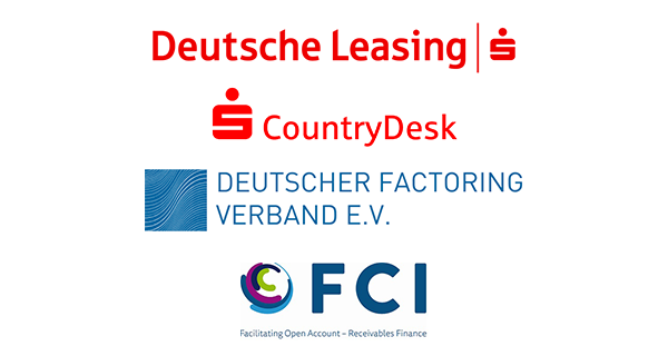 Logos der Mitgliedschaften der Deutschen Factoring Bank von oben nach unten: Deutsche Leasing Gruppe, Deutscher Factoring Verband e. V., S-CountryDesk, FCI