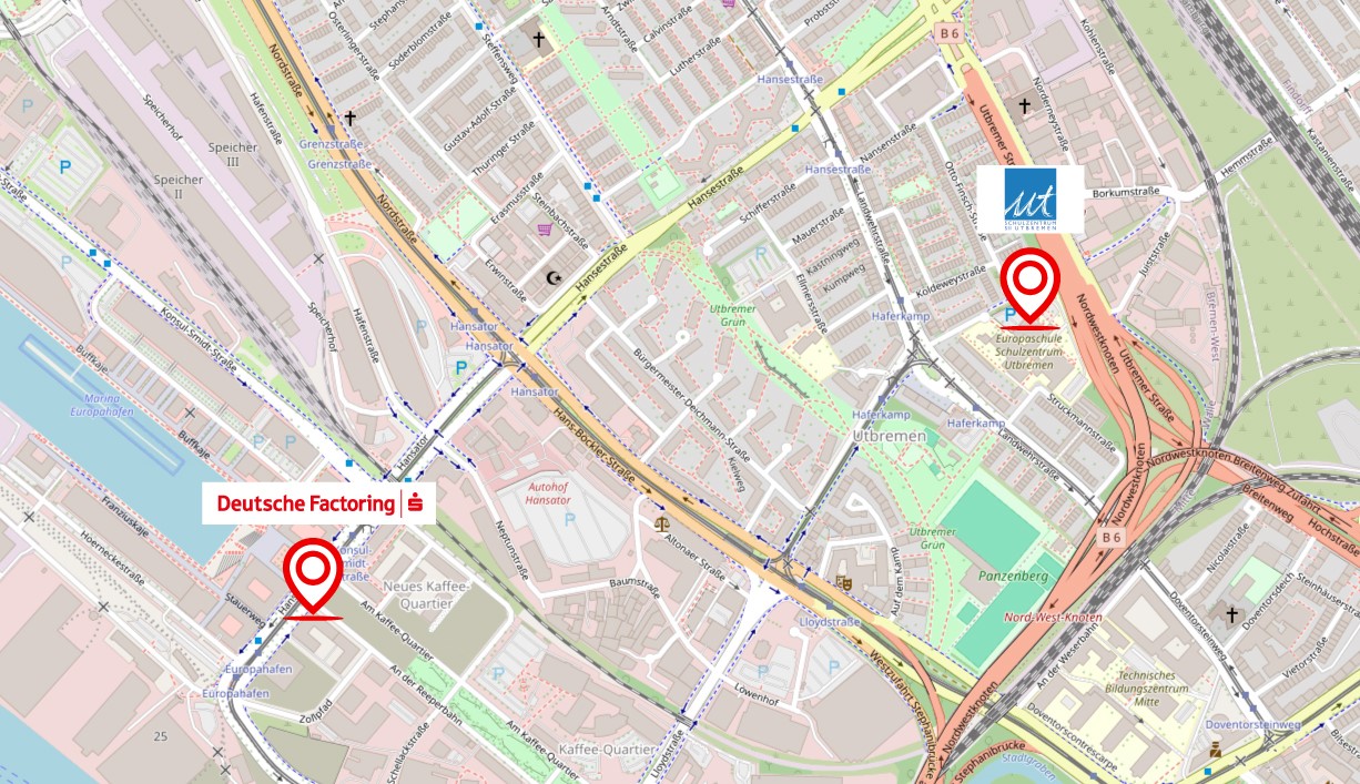 Wegbeschreibung vom Schulzentrum Utbremen zum B&uuml;ro.